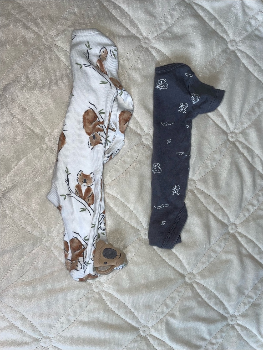 Carter's Gray and White Preemie Footed Pajama Set with koala Prints